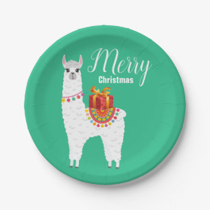 Funky Alpaca Christmas cute llama Paper Plates