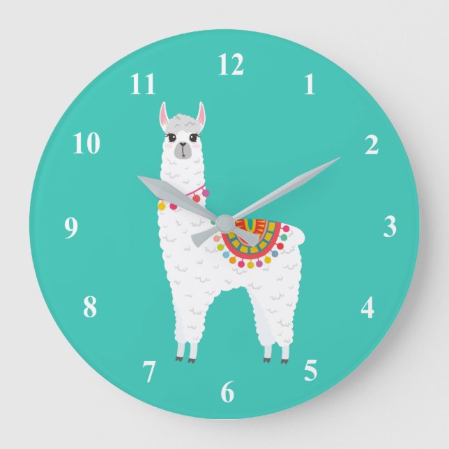 Funky Alpaca llama drama cute animal Large Clock (Front)
