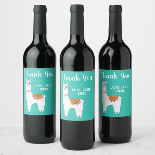 Funky Alpaca llama drama cute animal Wine Label