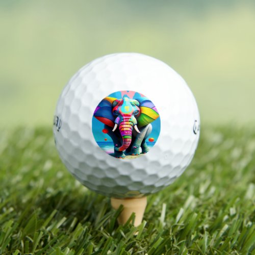 Funky and Playful Rainbow Elephant Print  Golf Balls