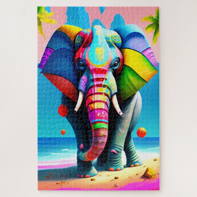 Funky and Playful Rainbow Elephant Print  Jigsaw Puzzle (Vertical)