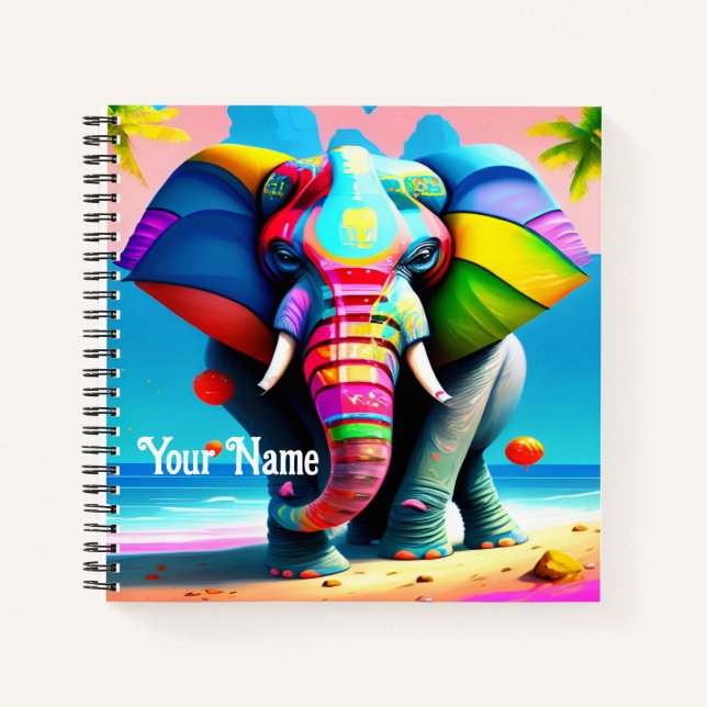 Funky and Playful Rainbow Elephant Print  Notebook (Front)