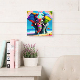 Funky and Playful Rainbow Elephant Print Square Wall Clock