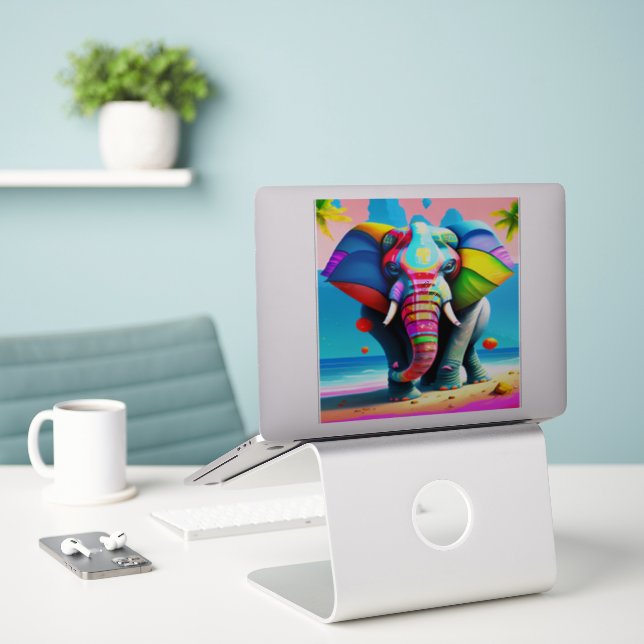 Funky and Playful Rainbow Elephant Print  Sticker (Laptop On Desk)