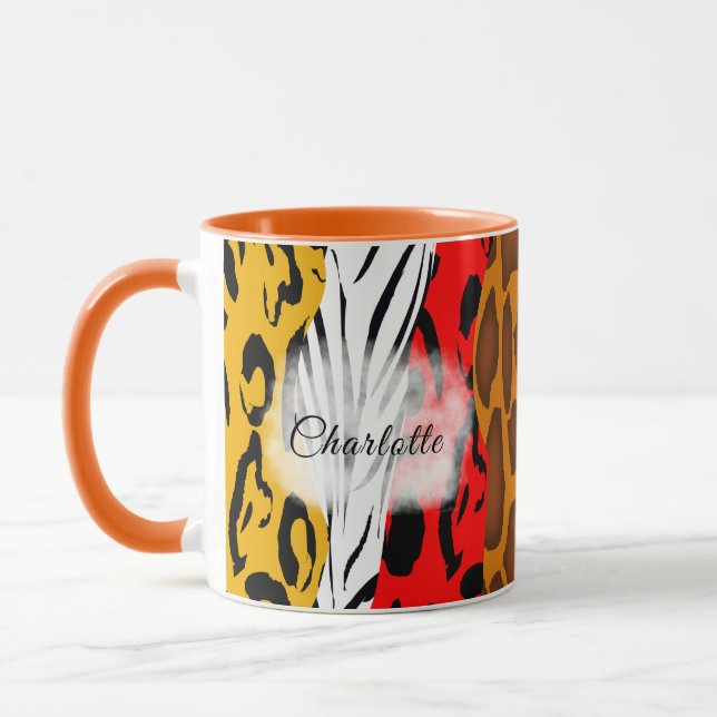 Funky Animal Skin Colorful Pattern Personalized Mug (Left)