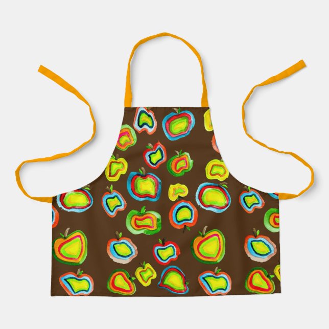 Funky apple watercolor fruit design apron (Front)