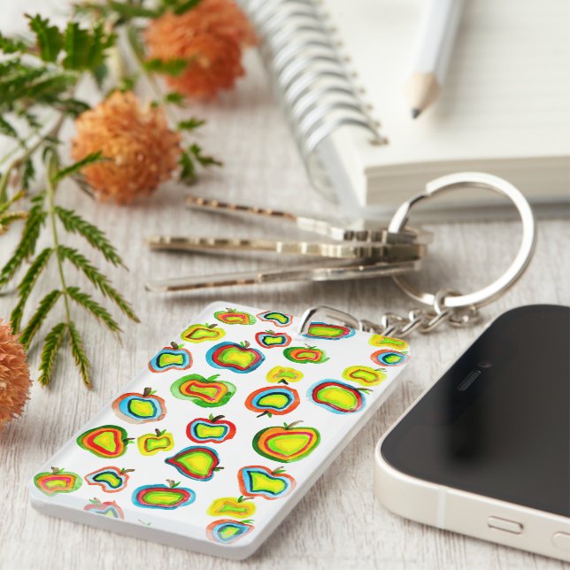 Funky apple watercolor fruit design keychain (Front Right)