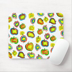 Funky apple watercolor fruit design mouse pad