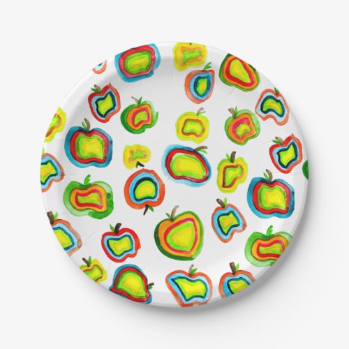 Funky apple watercolor fruit design paper plates