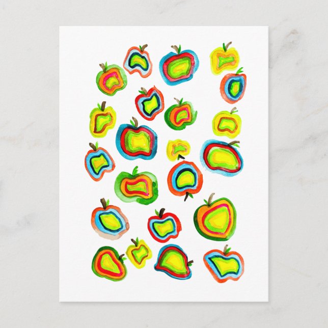 Funky apple watercolor fruit design postcard (Front)