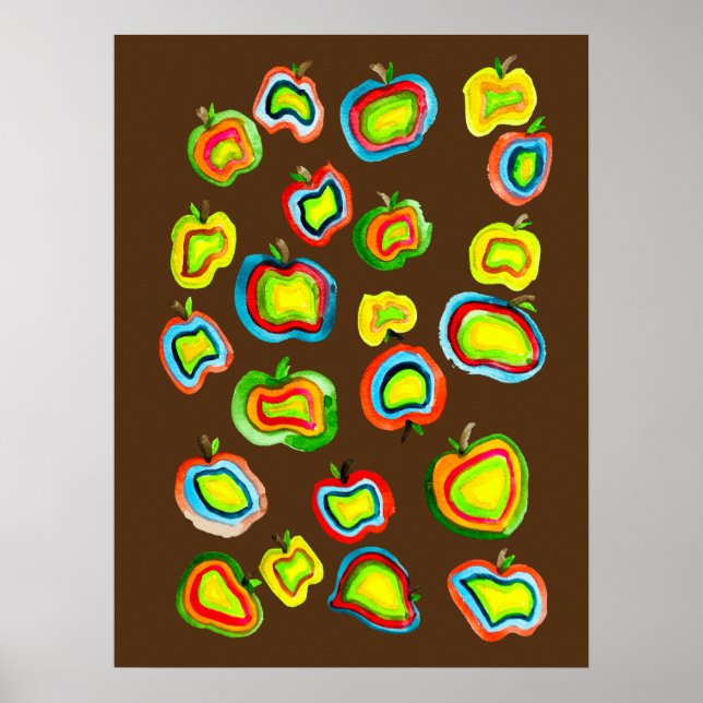 Funky apple watercolor fruit design poster (Front)
