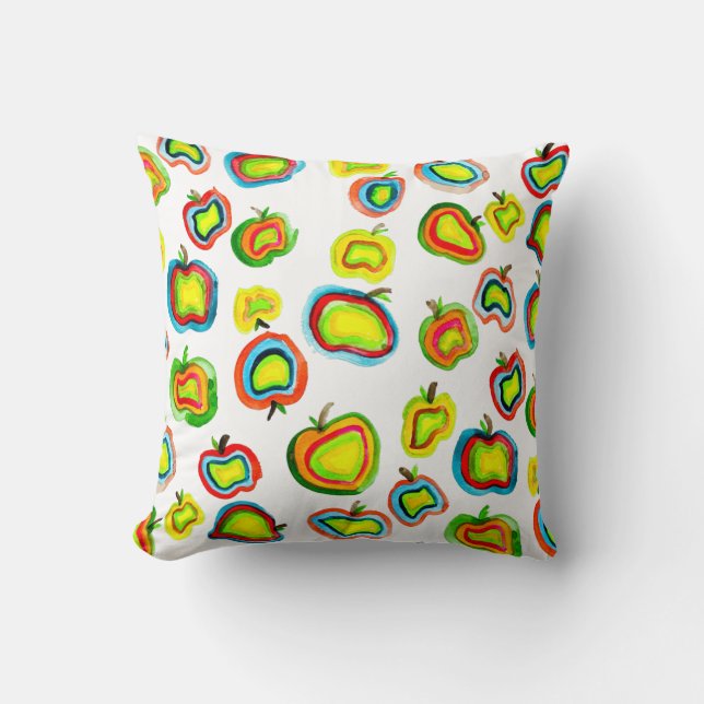 Funky apple watercolor fruit design throw pillow (Front)