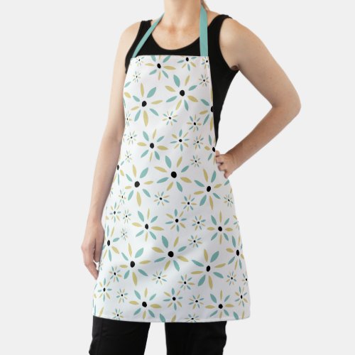 Funky Aqua Blue and Yellow Retro Flowers Apron