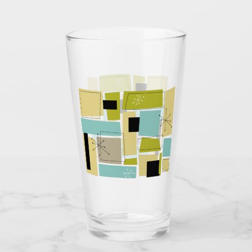 Funky Aqua Blue Yellow Rectangles Mid Century Glass