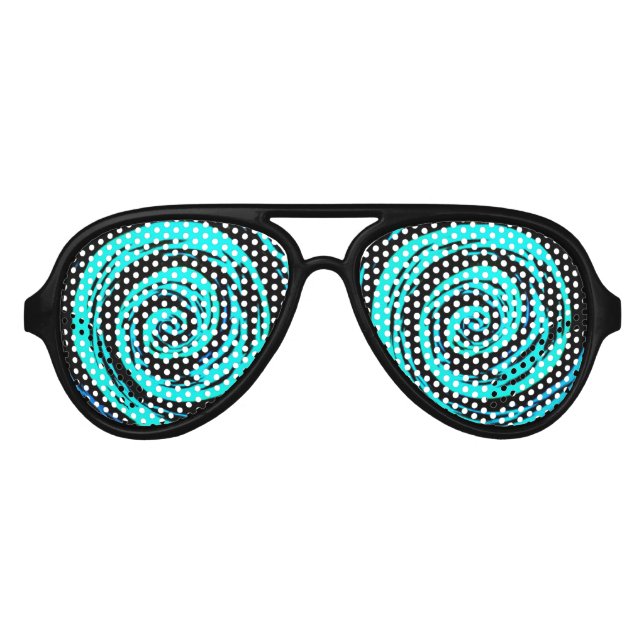 Funky Aqua Hypnotic Swirl Art Aviator Sunglasses (Front)