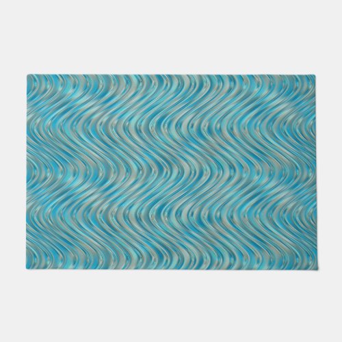 Funky Aqua Turquoise Blue Curved Lines Art Pattern Doormat
