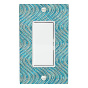 Funky Aqua Turquoise Blue Curved Lines Art Pattern Light Switch Cover