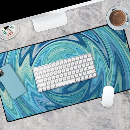 Funky Aqua Turquoise Teal Blue Spiral Art Pattern Desk Mat