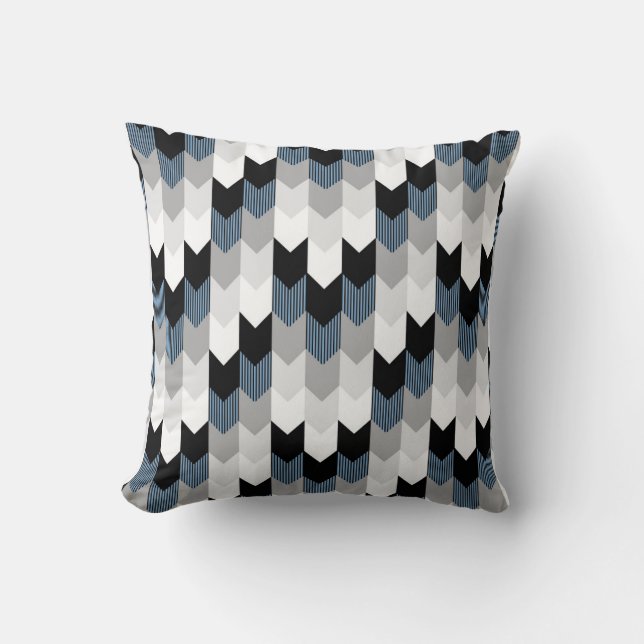 Funky Arrow Chevron Stripes Black Grey Blue White Throw Pillow (Front)