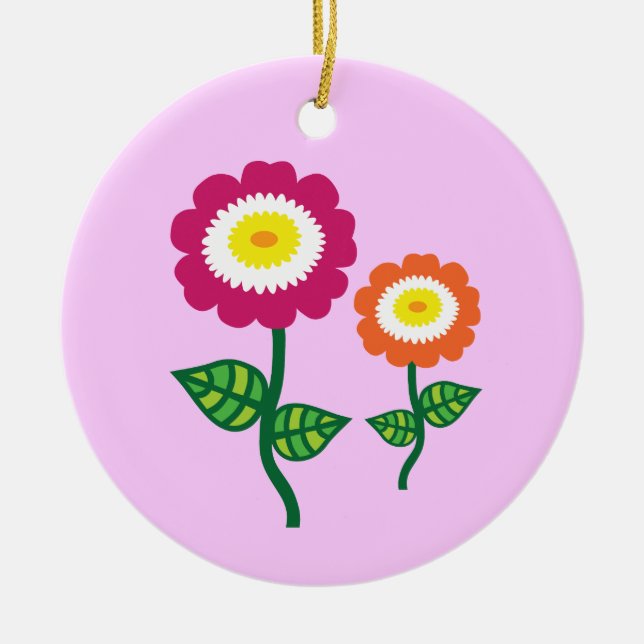 Funky Art Flowers Ceramic Ornament (Front)