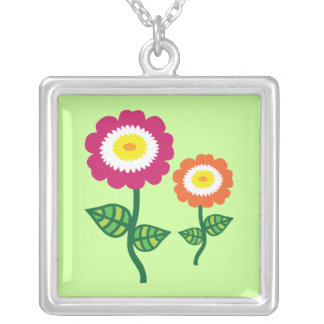 Funky Art Flowers Silver Plated Necklace