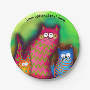 Funky Artsy Colorful Cat Lover Paper Plate