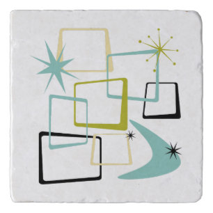 Funky Atomic Age Stars Boomerang Squares MCM Trivet