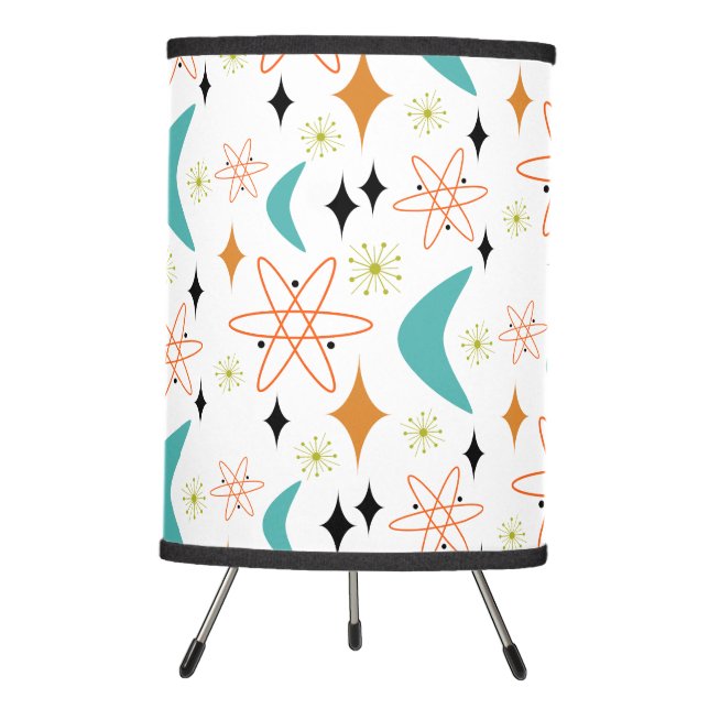 Funky Atomic Boomerang Diamond Mid Mod Pattern Tripod Lamp (Front)