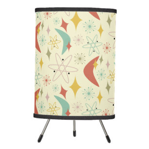 Funky Atomic Boomerang Diamond Mid Mod Pattern Tripod Lamp
