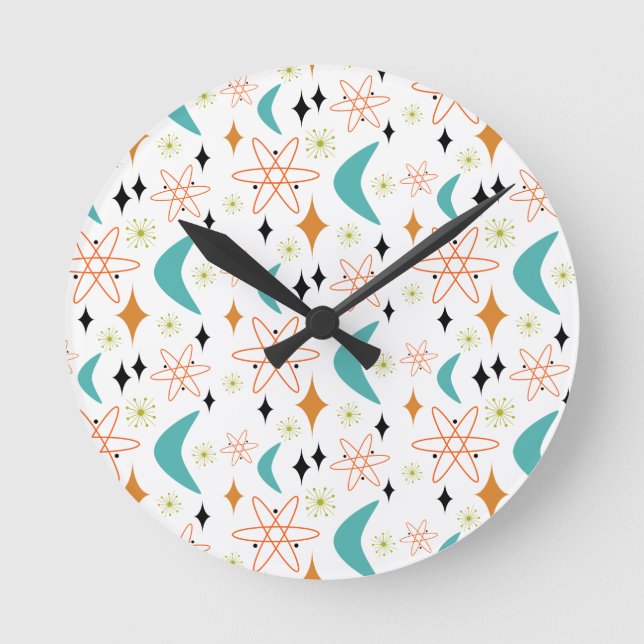 Funky Atomic Boomerang Diamond Midcentury Round Cl Round Clock (Front)