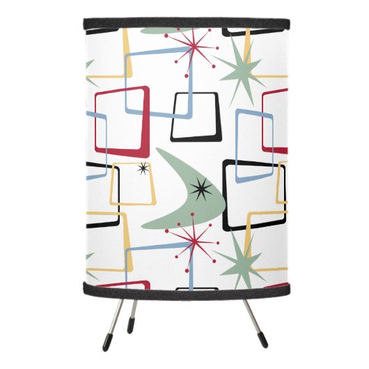 Funky Atomic Starburst Boomerang Squares Mid Mod Tripod Lamp (Left)