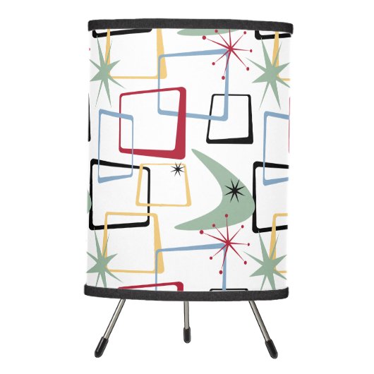 Funky Atomic Starburst Boomerang Squares Mid Mod Tripod Lamp (Front)