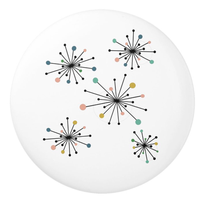 Funky Atomic Starburst Midcentury Modern Ceramic Knob