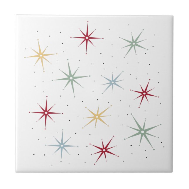 Funky Atomic Starbursts Mid Century 1950s Ceramic Tile (Front)