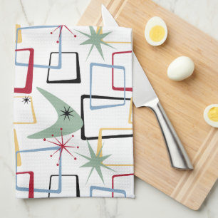 Funky Atomic Stars Boomerang Squares Mid Century Kitchen Towel