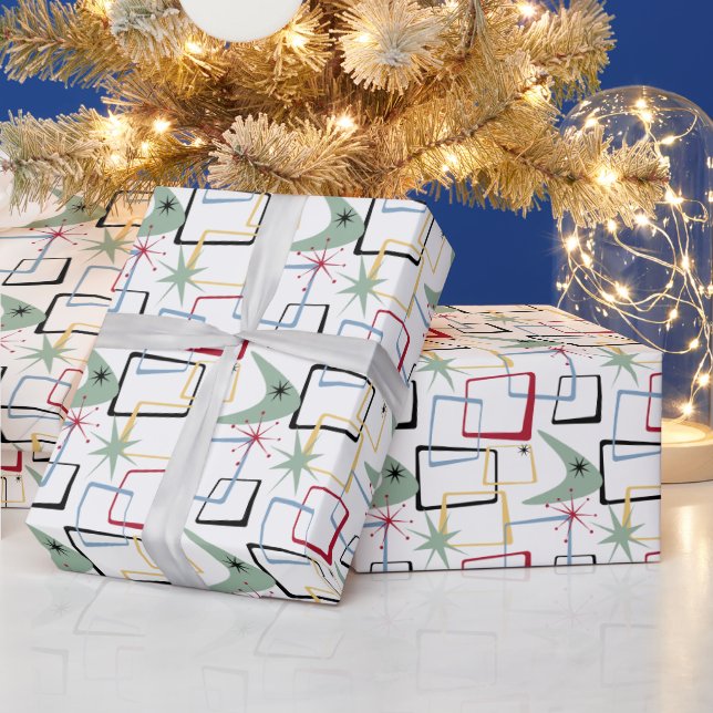 Funky Atomic Stars Boomerang Squares Mid Century Wrapping Paper (Holidays)