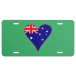 Funky Australia Heart Flag Green Background  License Plate