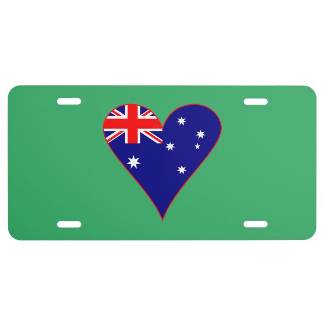 Funky Australia Heart Flag Green Background  License Plate (Front)