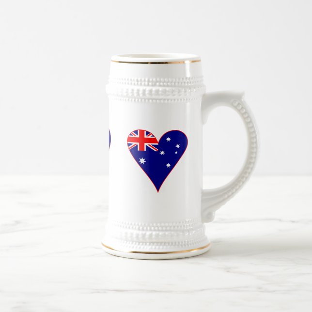 Funky Australia Heart Flag Red Border Beer Stein (Right)