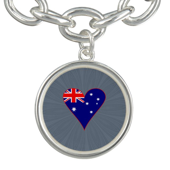 Funky Australia Heart Flag Red Border Grey Backgro Bracelet (Design)