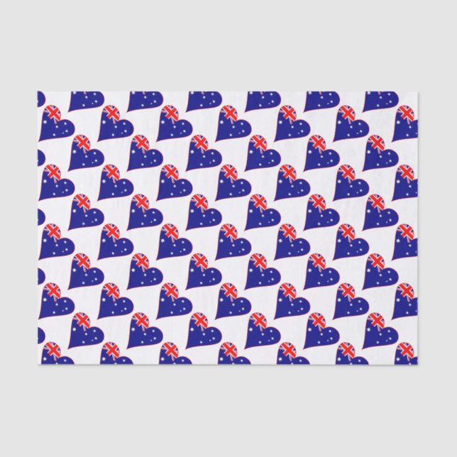 Funky Australia Heart Flag Red Border Tiled Tissue Paper (Front)