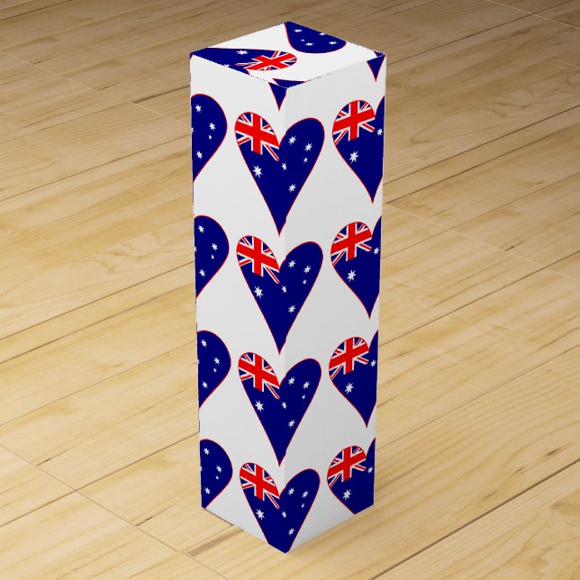 Funky Australia Heart Flag Red Border Tiled Wine Gift Box (Front)
