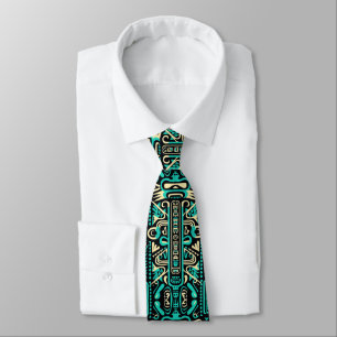 Funky Aztec Style Blue Pattern Neck Tie
