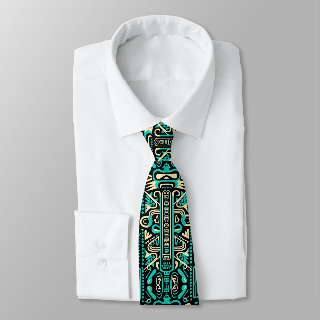 Funky Aztec Style Blue Pattern Neck Tie (Tied)
