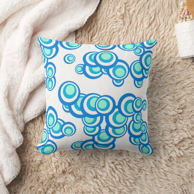 Funky Azure Blue Turquoise Circles Dots Pattern Throw Pillow (Blanket)