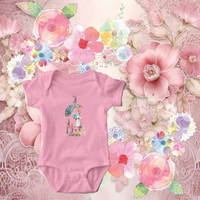 Funky Baby Mom Easter Bunny Floral Monogram Custom Baby Bodysuit (Funky Baby Mom Easter Bunny Floral Monogram Custom Baby Bodysuit)