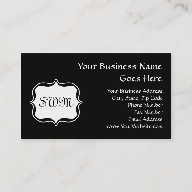 Funky Backside Zebra Black/White Monogram Business Card (Front)