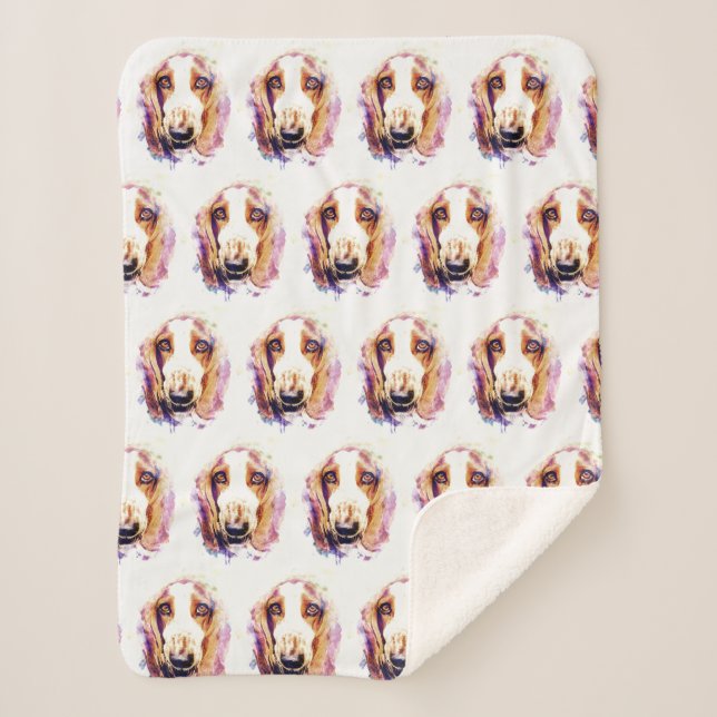 Funky Basset Hound Dog Face Drawing Blanket (Front)