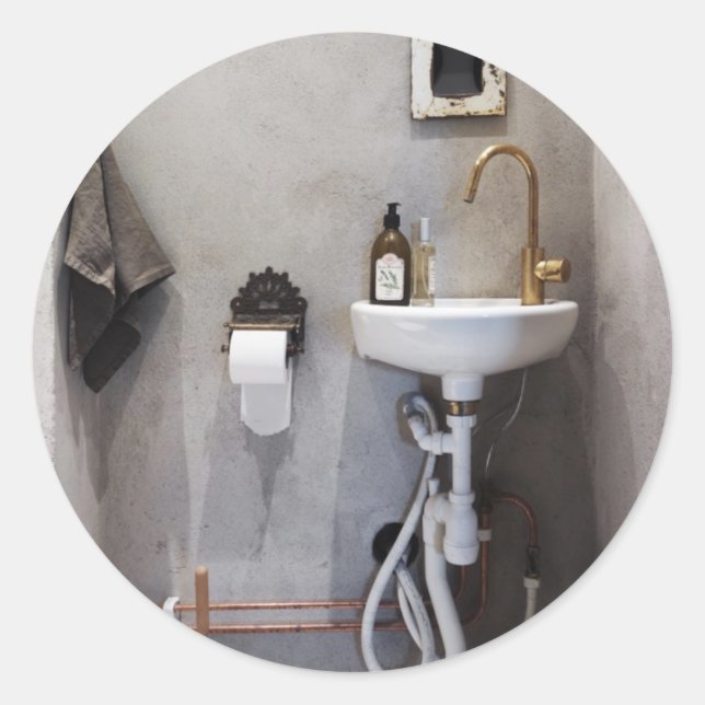 Funky Bathroom Classic Round Sticker (Front)