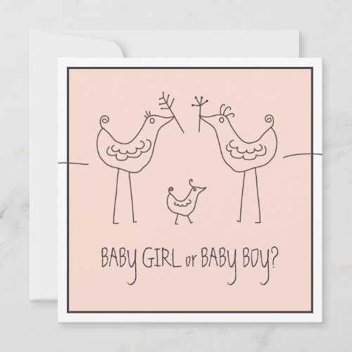 Funky Bird Couple Baby Gender Reveal Party Personalized Invitation
